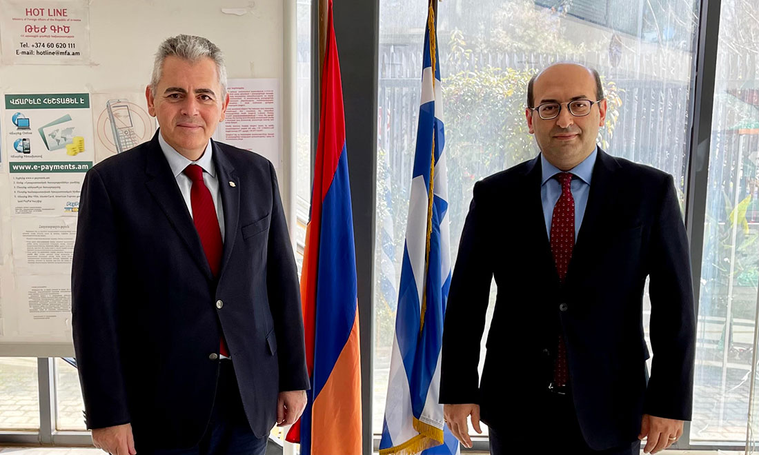 Athens, February 10, 2022. Meeting of Maximos Charakopoulos with the new Ambassador of Armenia