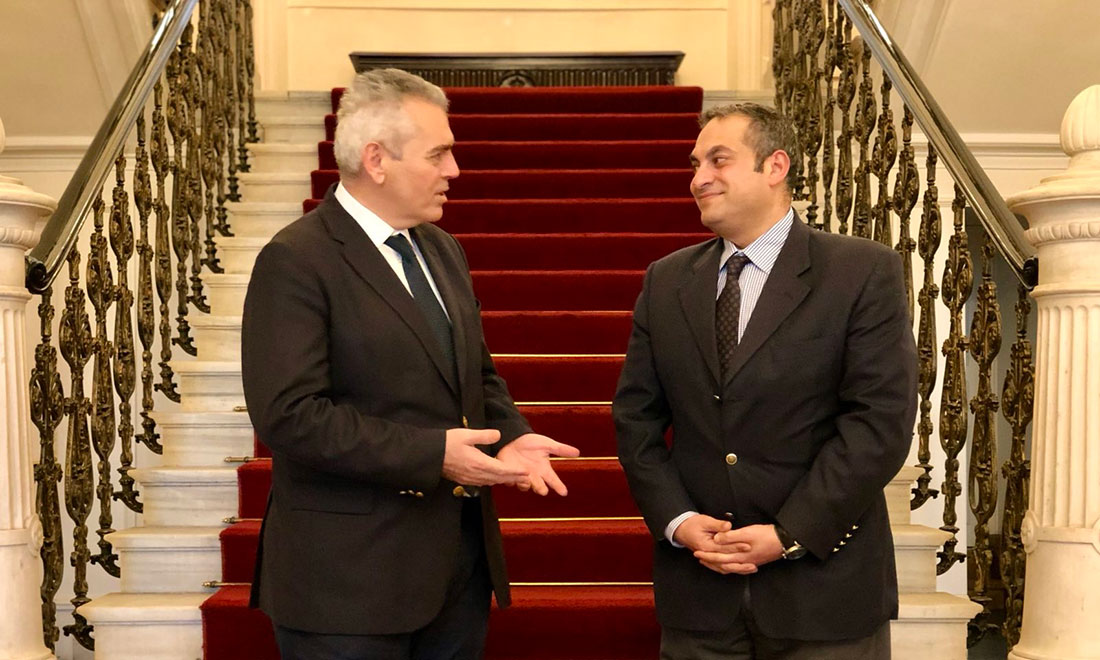 Athens, 9 February 2022. Meeting of the I.A.O. Secretary General Dr. Maximos Charakopoulos with the Deputy Ambassador of Egypt in Athens Mr Mohamed El Ghazawy